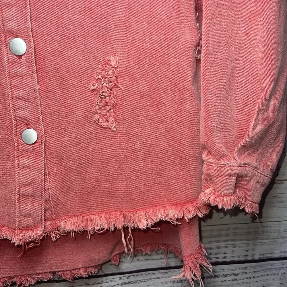 Paintcolors Distressed Indie Grunge Red Fringe Jean Jacket Medium - Picture 4 of 12